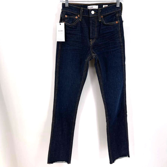 Re/Done Size 24 Dark Blue Double Needle Long High Rise Jeans - Picture 1 of 8